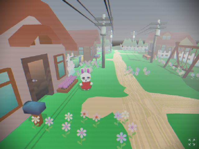 Ana standing outside her home in Petal's pastel village